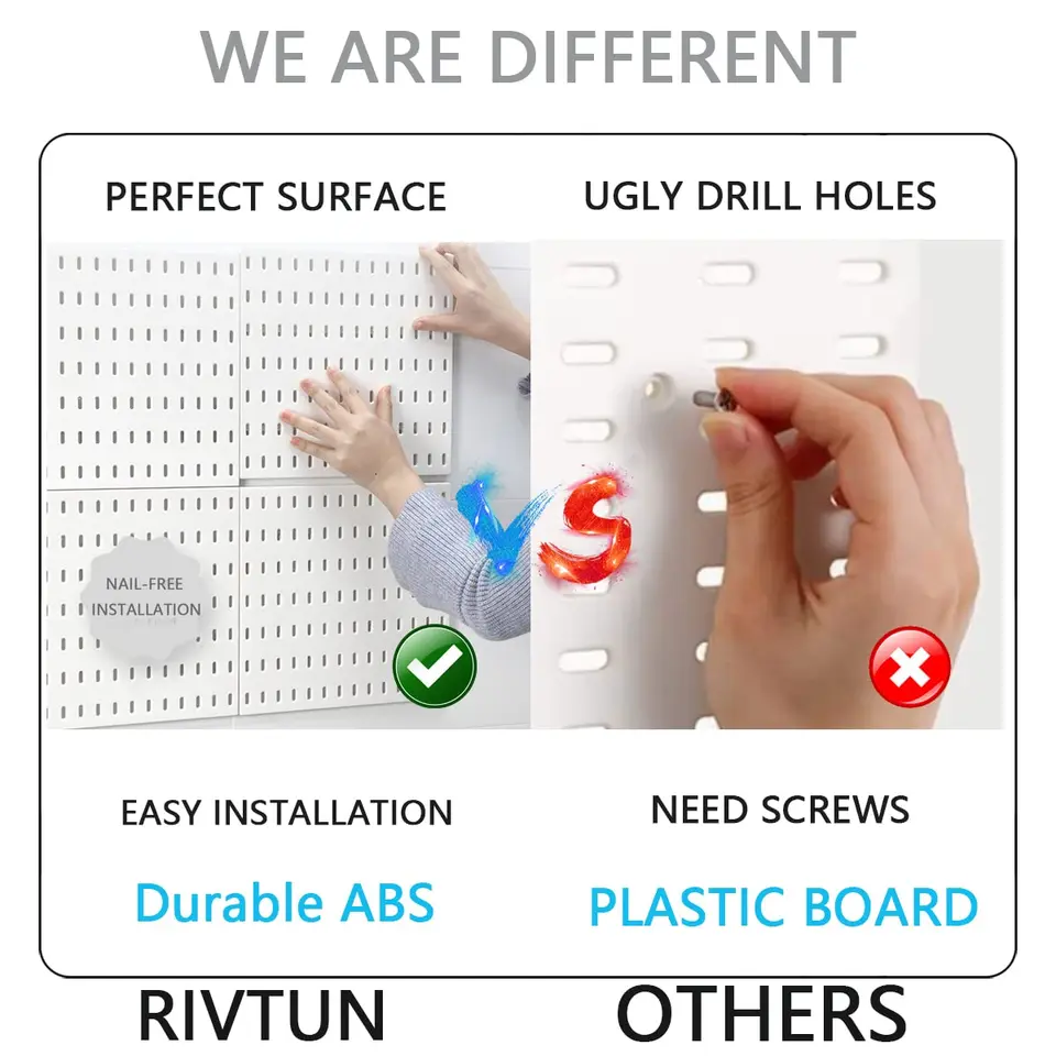 Panneau Perforé Organisateur Mural 28" - Kit Avec Crochets, Sans Perçage - Pour Garage, Cuisine, Bureau, Rangement Outils