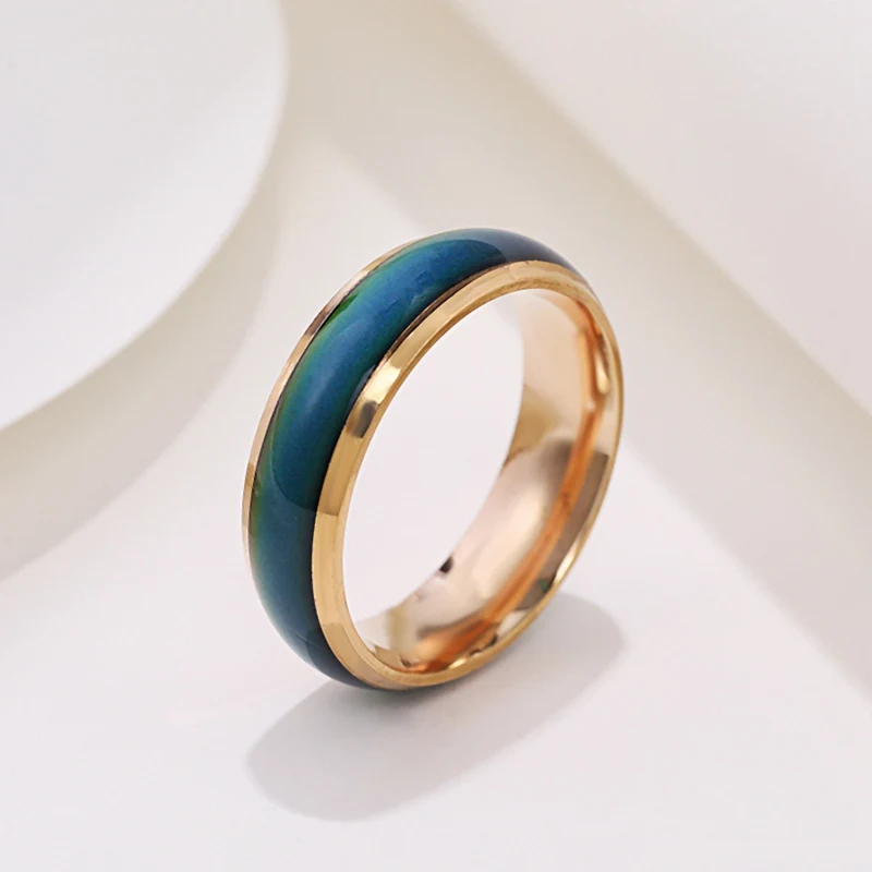 Stainless Steel Color Change Finger Ring 6mm Unisex for Women Men Novelty Jewelry Gift Party