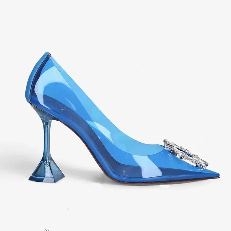 

Women shoes Begum Embellished PVC Pumps Glass high heels Pointed Toe Slingback Transparent ladies party wedding Sculptural Heels