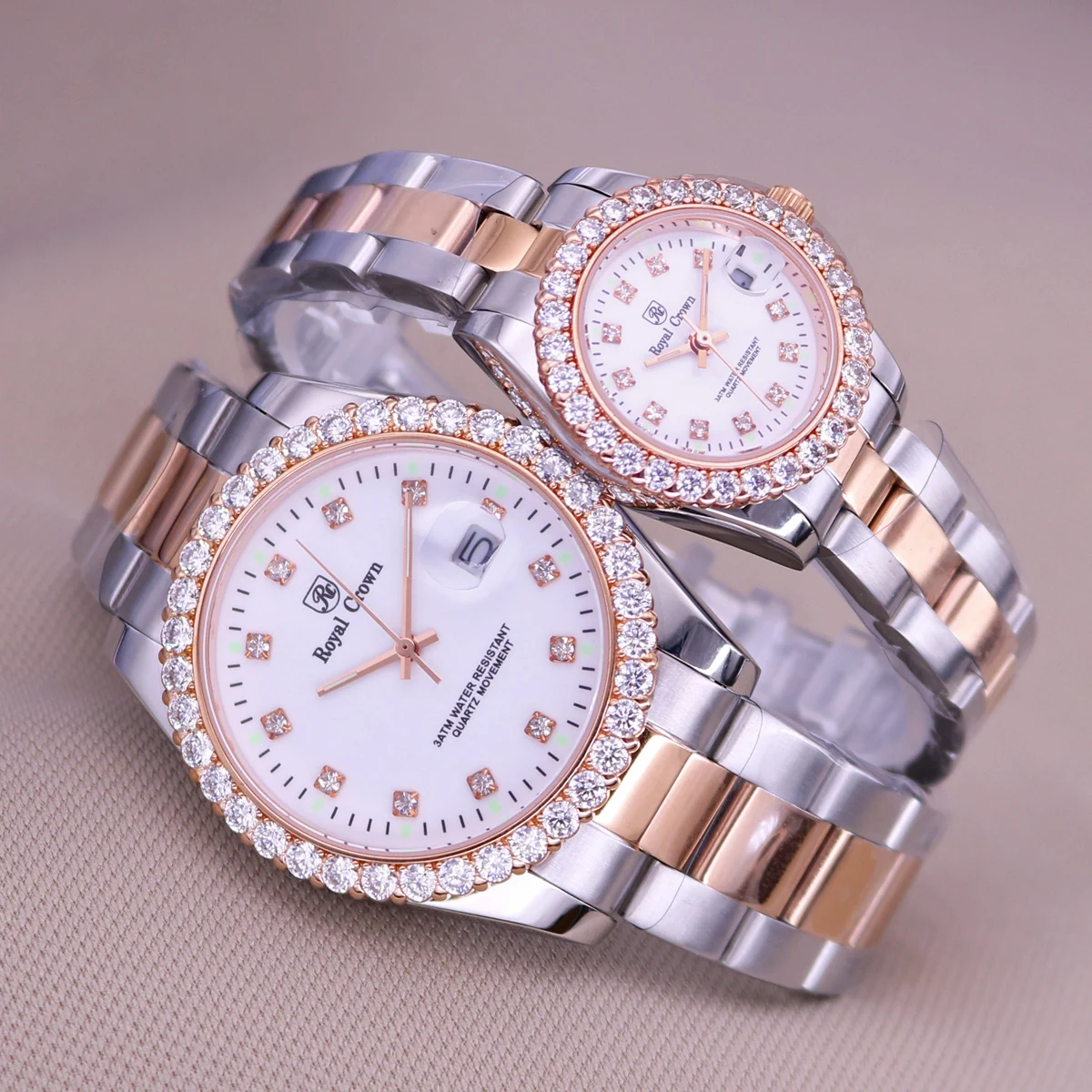Claw-setting Cubic Zircon Men\'s Watch Women\'s Watch Fine Clock All Stainless Steel Bracelet Luxury Lovers\' Gift Royal Crown