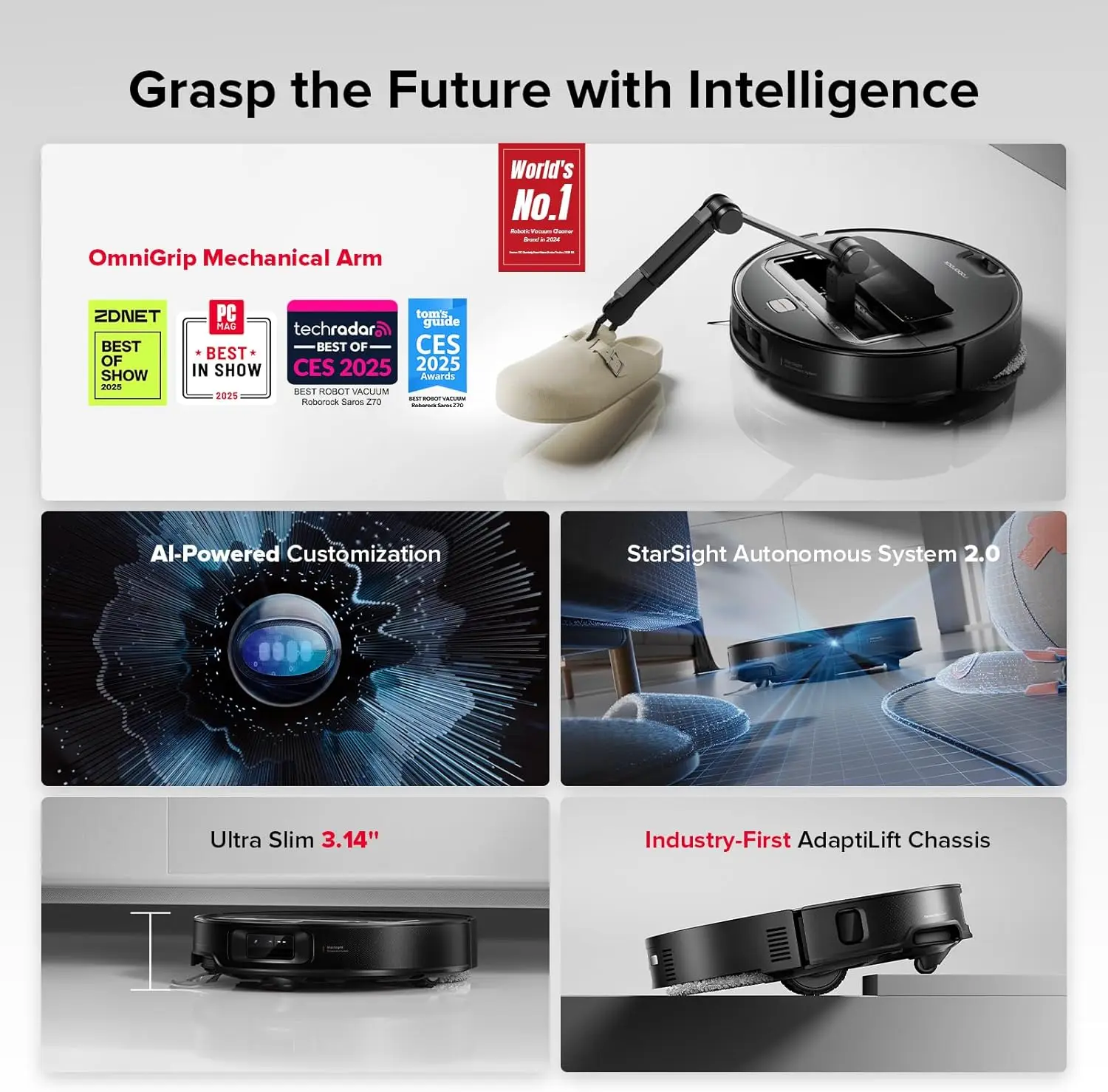 roborock Z70 روبوت مكنسة كهربائية OmniGrip Arm AI-...