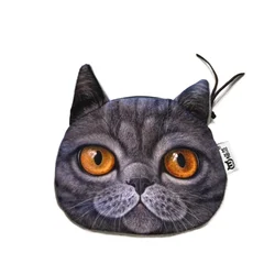 Adorable Cartoon Cat Plush Coin Purse - Cute Animal Design Storage Bag (Black)