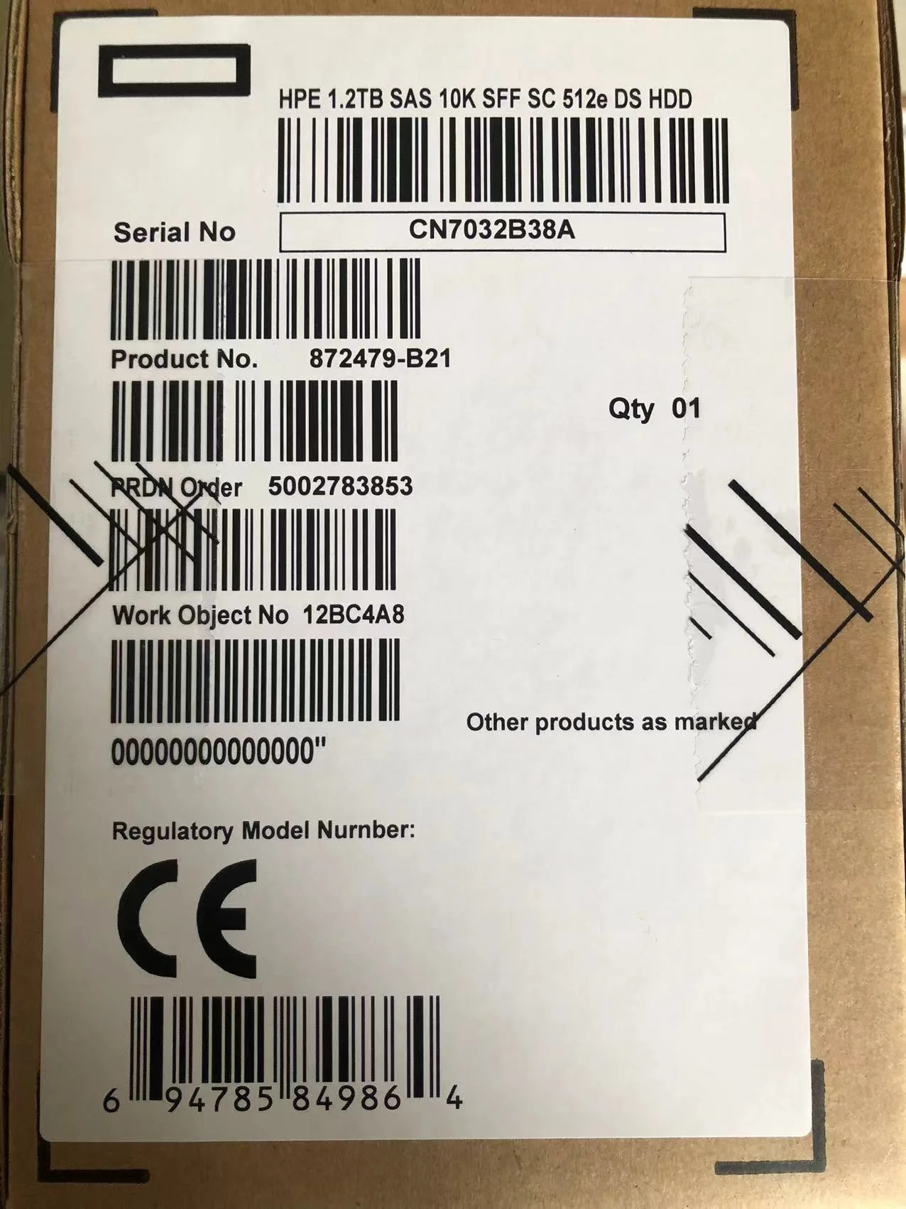 HPE 1.2TB 10K 12G 2.5 SAS SC DS HDD 872479-B21/872737-001