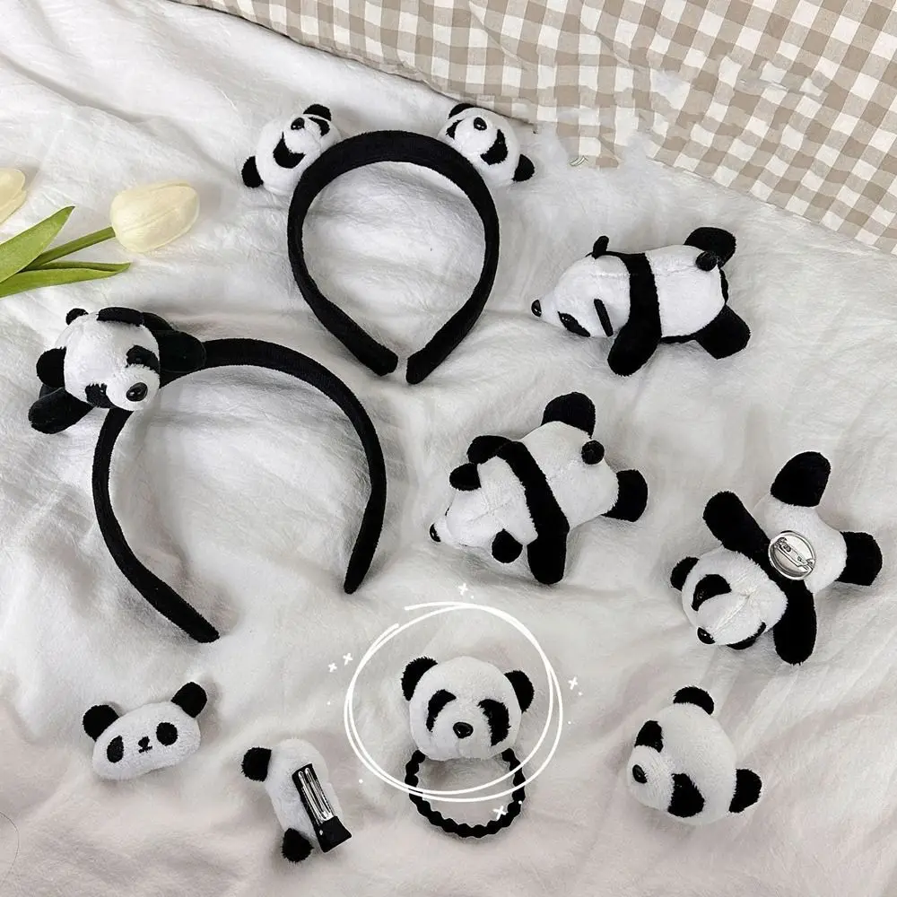 Chinese Cartoon Lovely Plush Panda Headband Hairpin Brooch Hair Rope Aggregate Cute 3D Animal Head Doll Jewelry Hair Accessories durable silicone mold moon animal shaped casting mold cake accessory making molds lovely jewelry mould for diy lovers