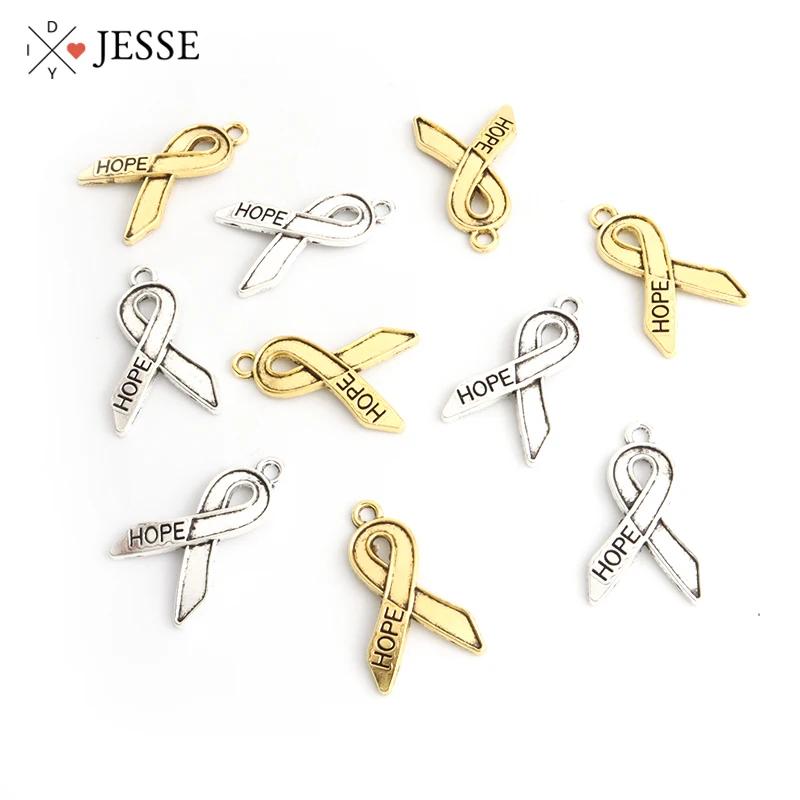 

20pcs Breast Cancer Awareness Ribbons Charms Hope Ribbon Vintage Alloy Pendant DIY Keychain Bracelets Jewelry Making Accessories