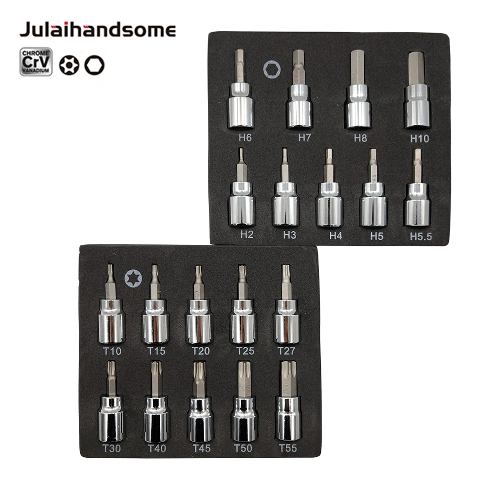 VOCHE® 10 PIECE 3/8" DRIVE CRV MALE TORX SOCKETS BITS WITH RAIL T10 T55 STAR VOCHE® 10 PIECE 3/8" DRIVE CRV MALE TORX SOCKETS BITS WITH RAIL T10 T55 STAR