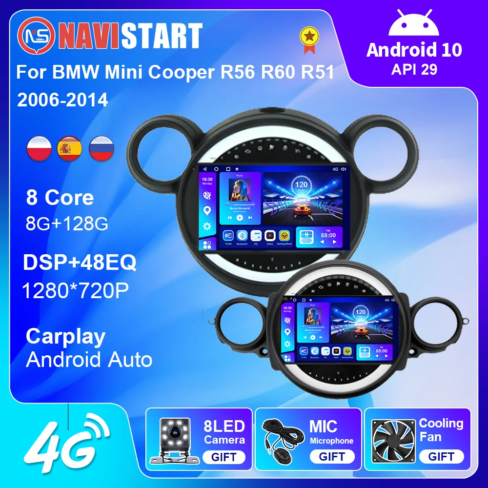 

NAVISTART Autoradio for BMW Mini Cooper R56 R60 R51 2006-2014 Android 10 Car Radio Stereo Carplay Navigation GPS No DVD Player