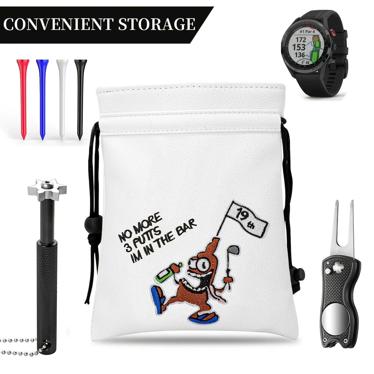 1 pz Borsa Porta Palline da Golf con Motivo Pirata, Materiale PU Resistente, Portatile per Conservare Palline da Golf, Versatile Unisex - immagine 3