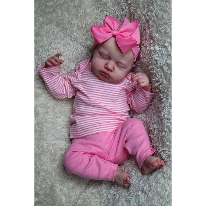 

49CM Newborn Baby Girl Loulou Reborn Asleep Soft Cuddly Body Lifelike 3D Skin with Visible Veins High Quality Handmade Doll