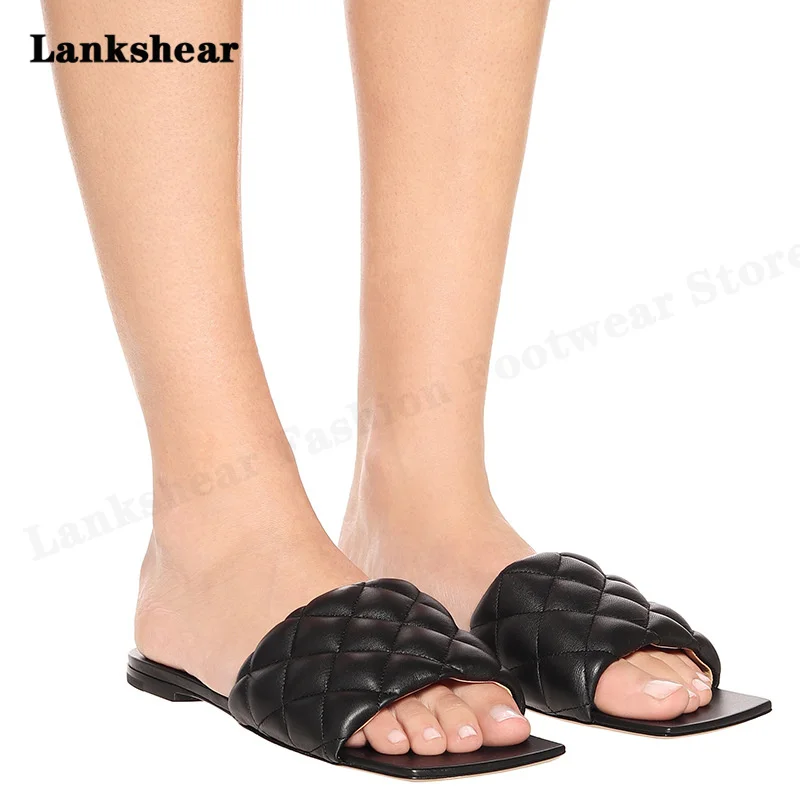 

2023 Summer New Brand Women Slipper Fashion Flat Square Toe Women Sandal Shoes Outdoor Dress Mules Shoes Comfort Casual Slipper