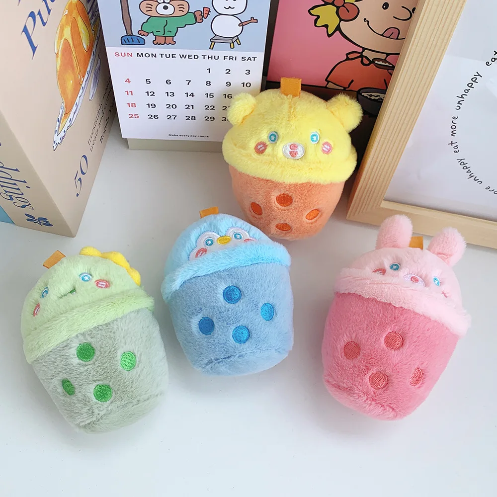 Wholesale 40pcs/lot 10cm cartoon animal Dog Rabbit Plush keyring Toys cute Milk Tea Cup Stuffed Pendants keychain Gifts 6