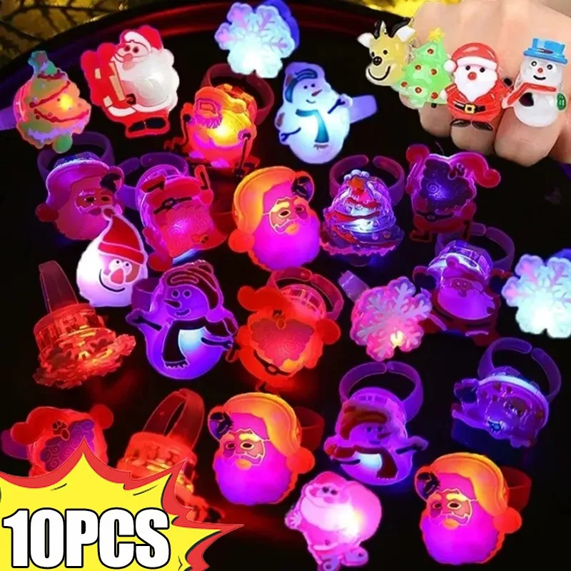 

New Christmas Glowing Rings LED Flashing Rings Lights Santa Claus Xmas Tree Light Up Open Rings Kids Gifts Party Decoration