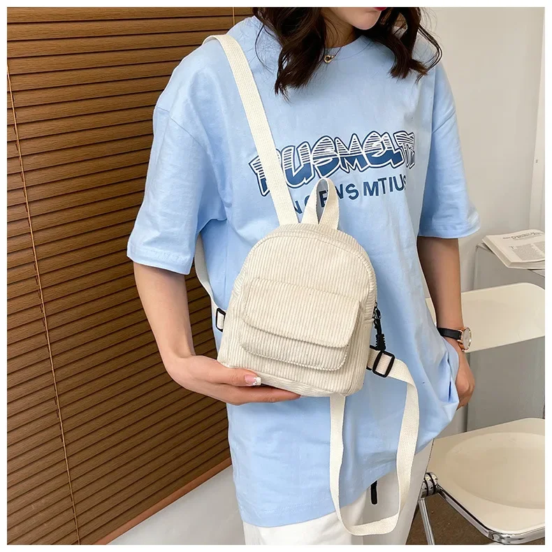 2023 Mini Backpack Simple Retro Solid Color Velvet Nylon Cute Girl Lady Small Backpack Leisure Travel Light Small  Delicate Bags