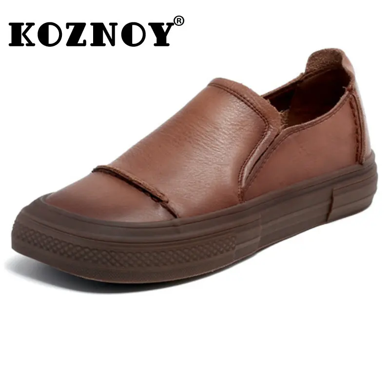 

Koznoy 3cm Retro Natural Genuine Leather Summer Comfy Women Soft Soled Flats Loafers Rubber Moccasins Females Slip on Lady Shoes