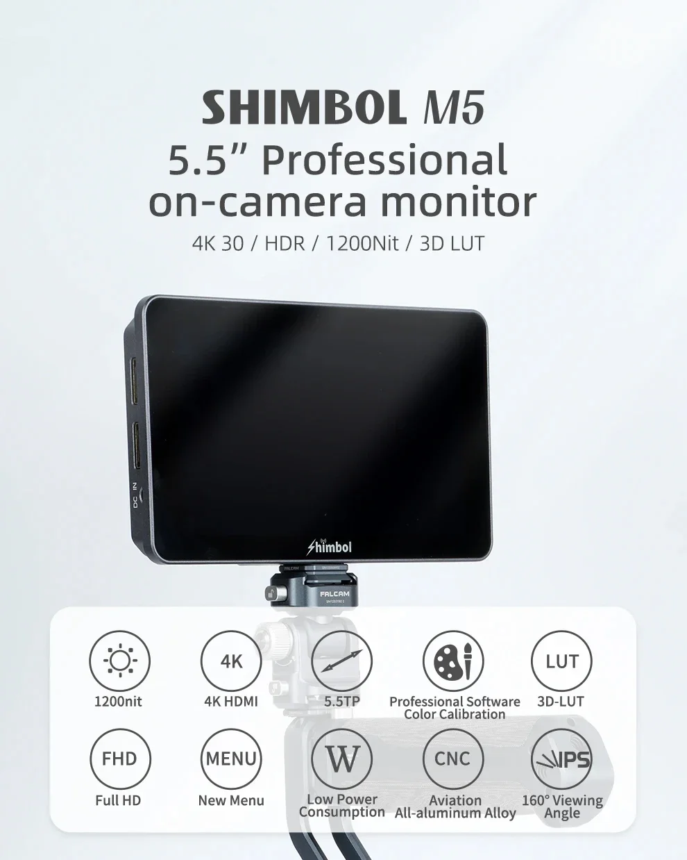SHIMBOL M5 5.5" 1200nite 3D LUT 4K HDMI- HDR Touchscreen on Camera Monitor HD Re