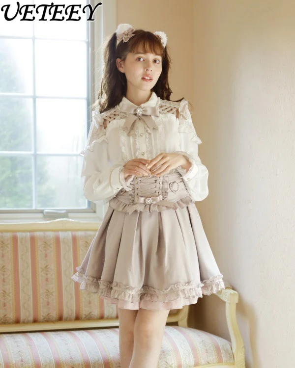 

Japanese-Style Mine Mass Production Detachable Suspender Skirt Women Lolita Sweet Lace Stitching Love Cross Bow Suspender Skirt