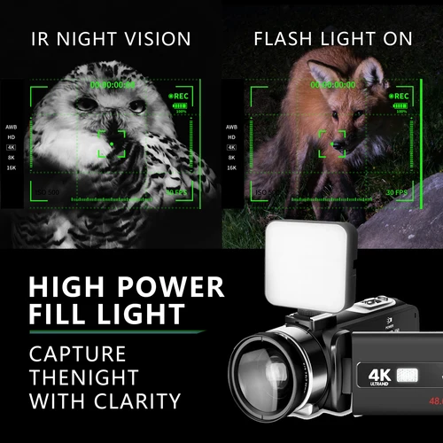 G-Anica 4K 비디오 카메라, UHD 비디오 녹화 디지털 카메라, 자동 초점, 18X 디지털 줌 카메라, 3 인치 화면, 60fps, 48MP 2