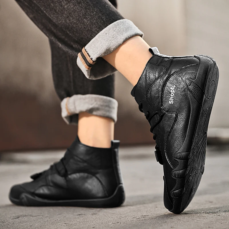 STRONGSHEN Men Hiking Shoes Casual Leather Handmade Men Sneakers Outdoor Waterproof Non slip Fashion Moccasins Zapatos Hombre