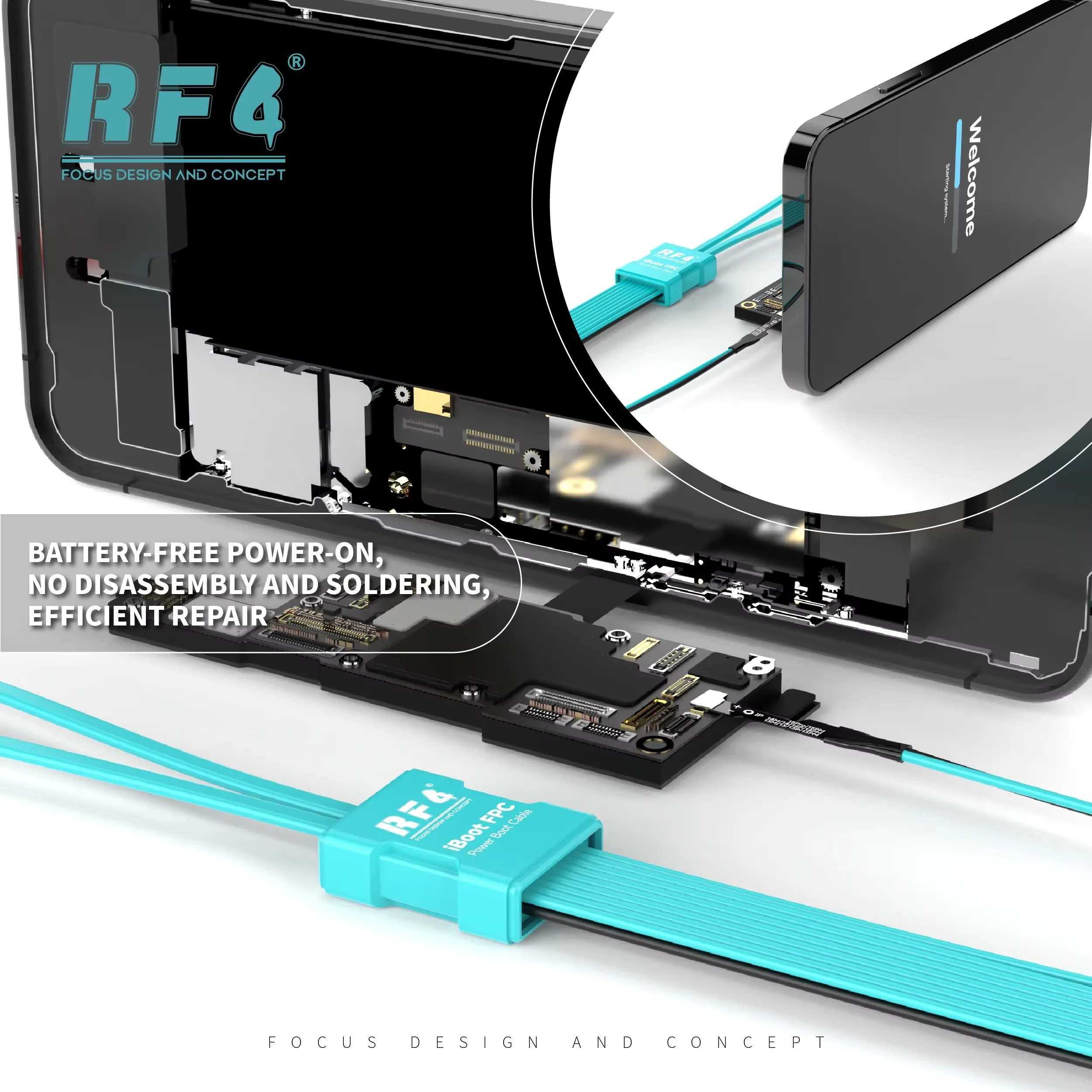 RF4 iBoot FPC01 폰 전원 에어 부트 라인 DC 전원 공급 테스트 케이블 (아이폰 8-11, 12, 13, 14, 15, 17 메인보드 활성화 코드)