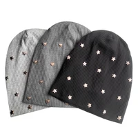 Geebro Star Ribbed Cotton knitted skullies Beanie For Women Casual Soft Design Solid Heart Bonnets hat Slouchy  Ladies Hat 2