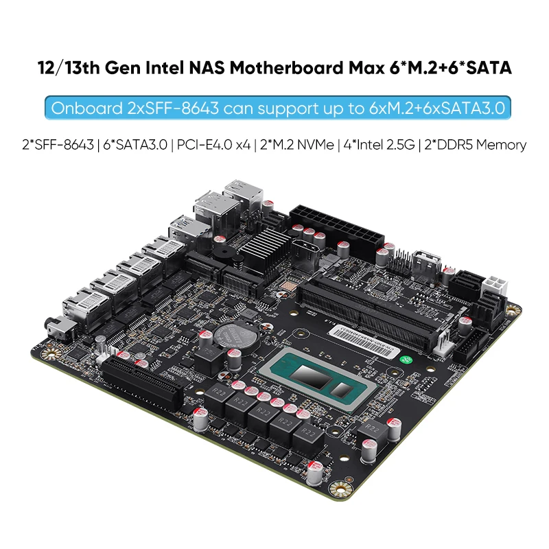 Super Deal Intel Core i5-12450H Pentium 8505 six-Bay NAS Monster Board/4 Network 2.5G/6 SATA3.0/2 M.2 NVMe/ Radiator ITX Board 6