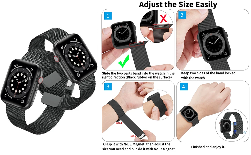 Magnetic Band Compatible with Apple Watch 45mm 44mm 42mm Adjustable Milanese Clasp Loop Strap for iWatch Series 7/6/5/4/3/2/1 SE Magnetic Band Compatible with Apple Watch 45mm 44mm 42mm Adjustable Milanese Clasp Loop Strap for iWatch Series 7/6/5/4/3/2/1 SE