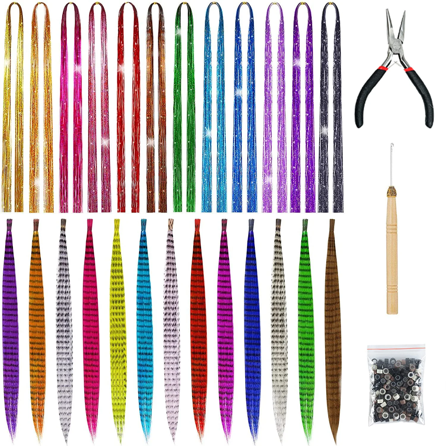 Sparkle Shiny Hair Tinsel Extensions 1Pc Women Hippie For Braiding Headdress 100cm