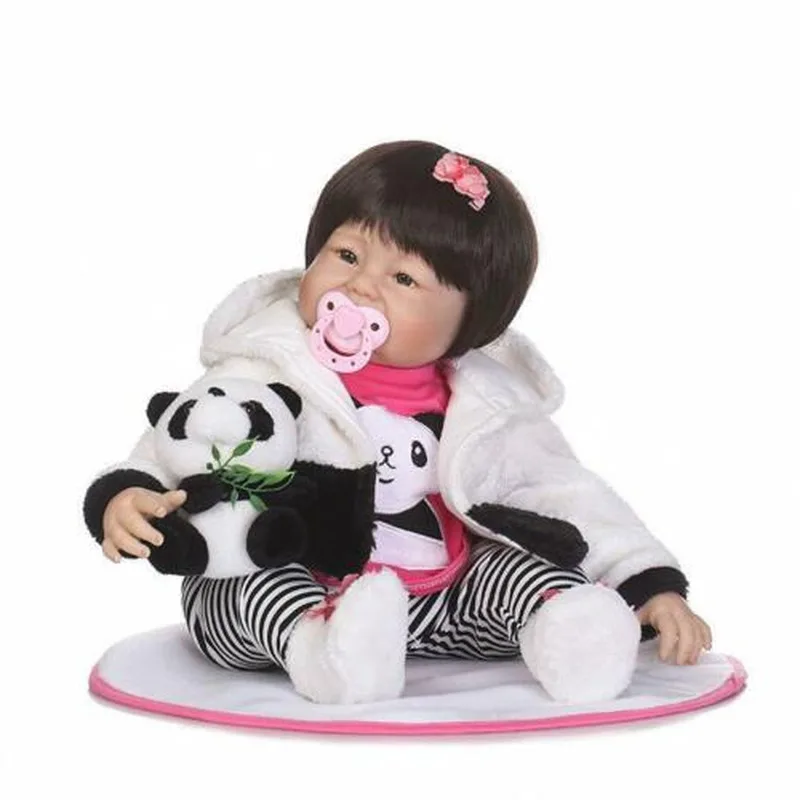 Realistic Alive 22'' Reborn Silicone Vinyl Baby Handmade Doll Panda Outfit Gifts Toys for Girls