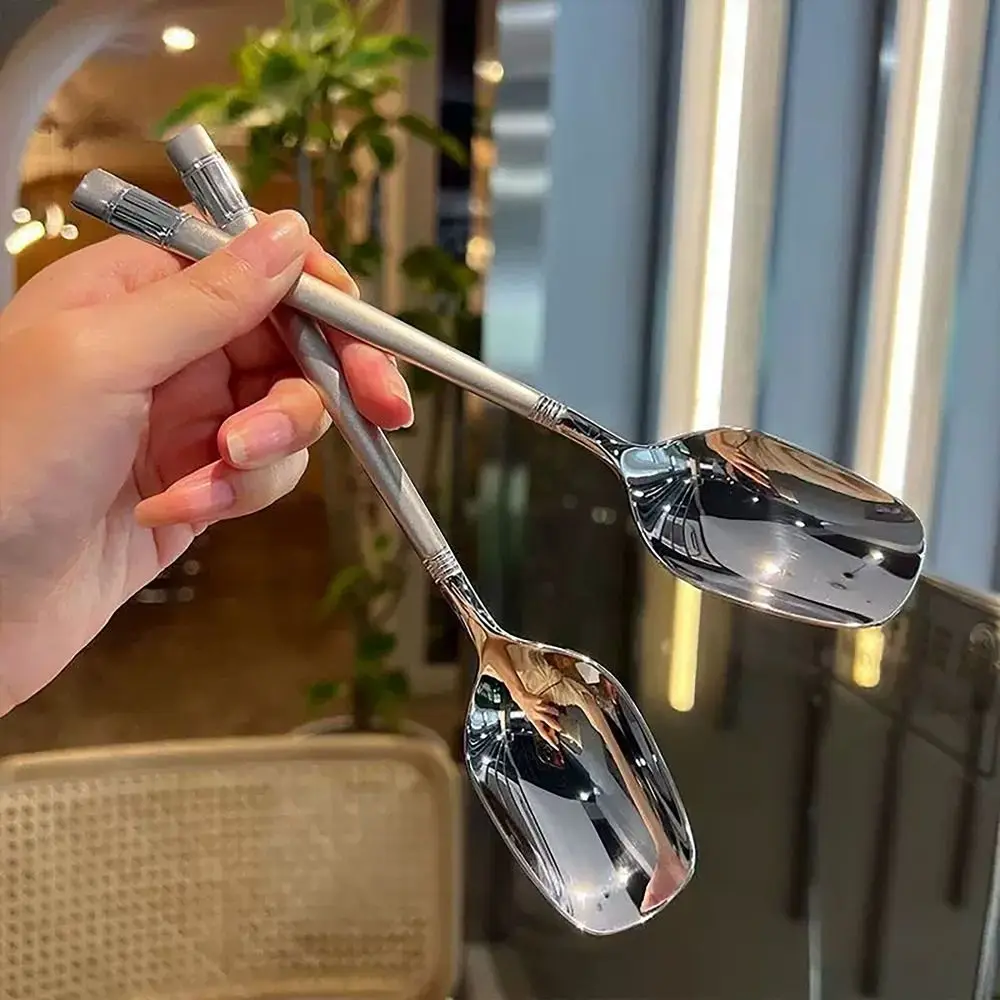 Portable Gold Silver Soup Spoons Long Handle Stainless Steel Dessert Spoon Dishwasher Tableware Stirring Spoon for Kitchen Tools