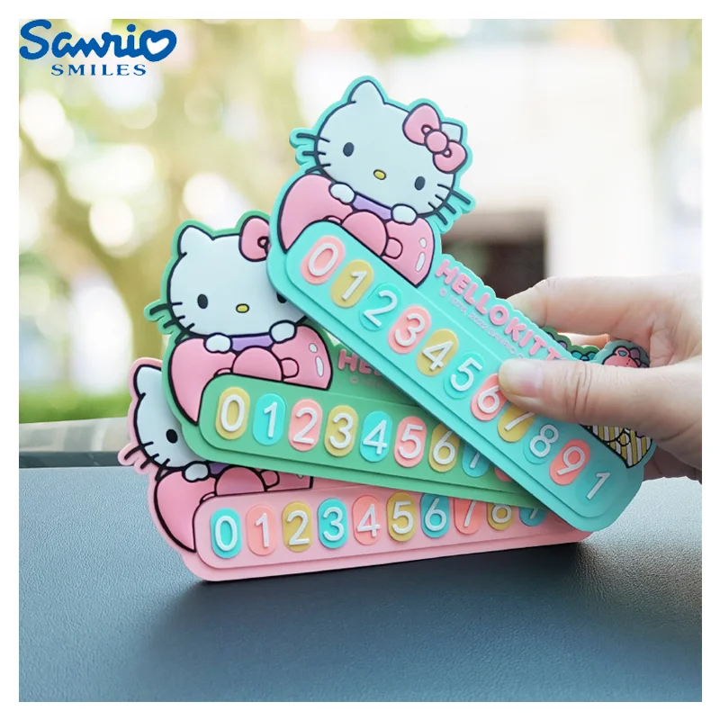 

Kawaii Anime Sanrioed Hellokittys Styling Car Temporary Parking Plates Cartoon Auto Interior Accessories Parking Number Plate