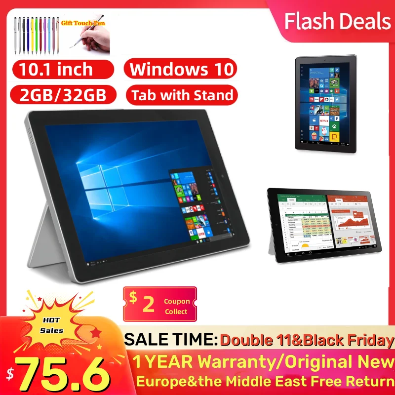 듀얼 카메라 와이파이 쿼드 코어 태블릿 PC, 10.1 인치, 2GB RAM, 32GB ROM, W101, 윈도우 10 HDMI 호환, 빅 세일