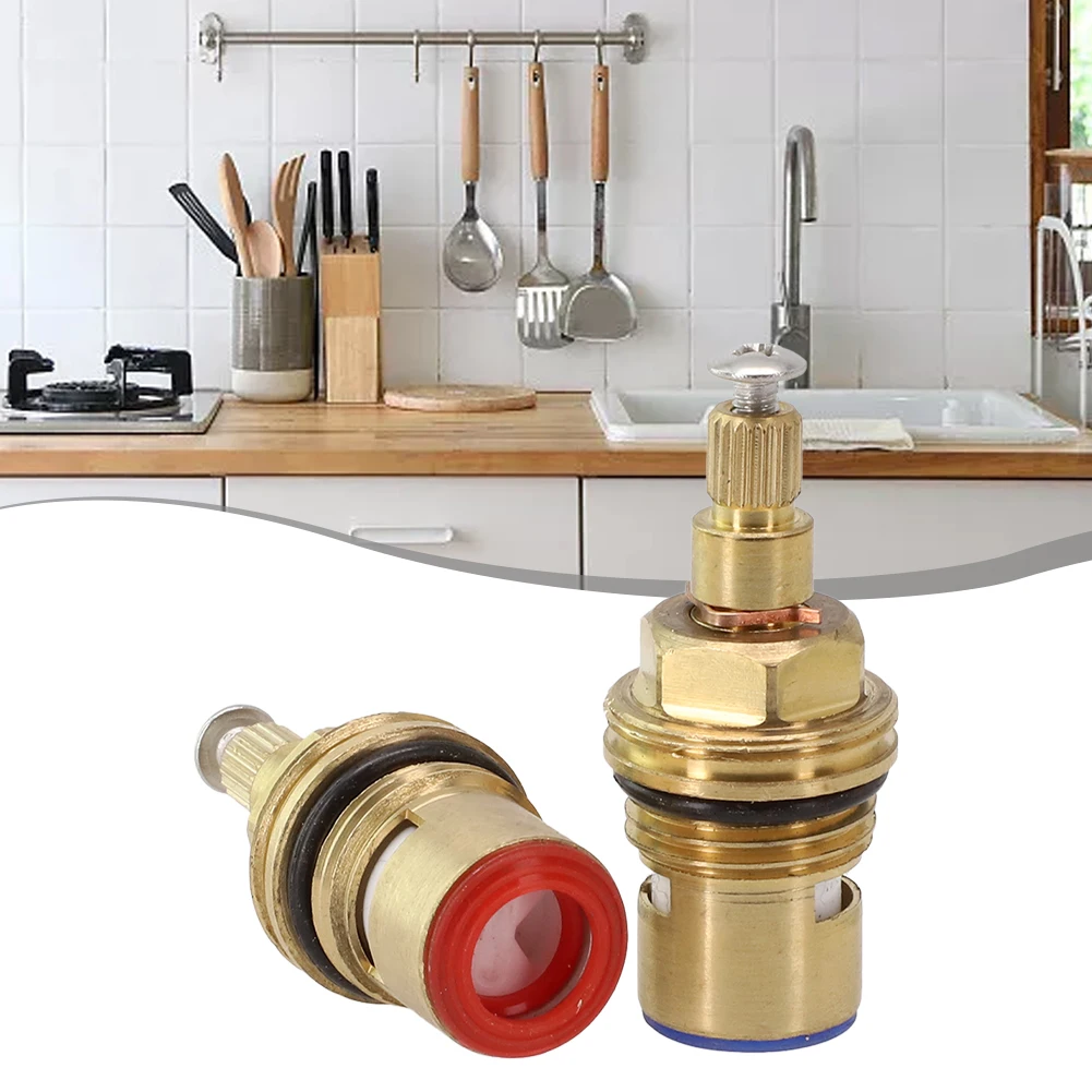 Bathroom Faucet Universal Tap Valves Brass Ceramic Disc Gland Quarter Turn 20 Teeth 1/2" Inner Faucet Valve Replacement