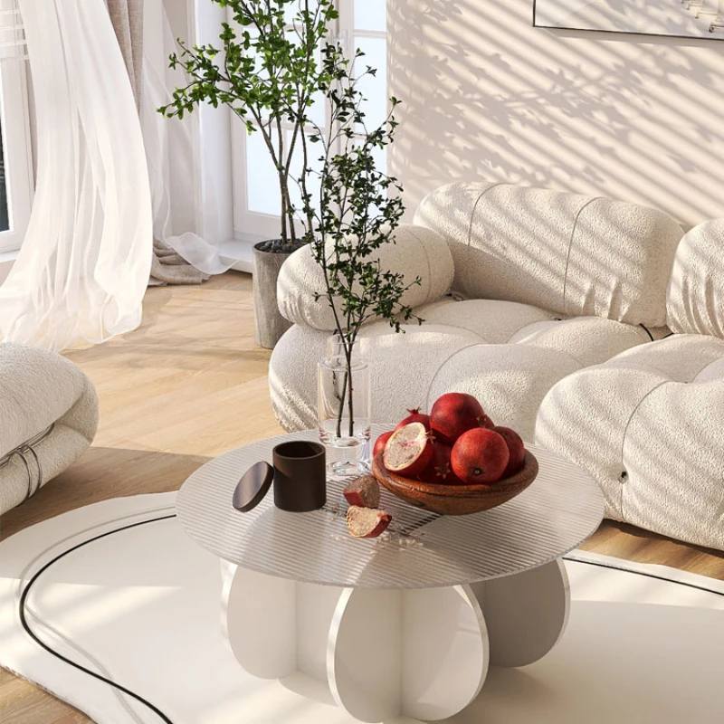 

Solid wood coffee table, modern and minimalist small unit living room, circular rock slab sofa, coffee table table
