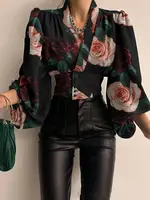 Women's Blouse Sexy Irregular V Neck Blusas Fashion Lantern Sleeve Solid Autumn Elegant Streetwear Casual Loose Tunic Top - Image 4