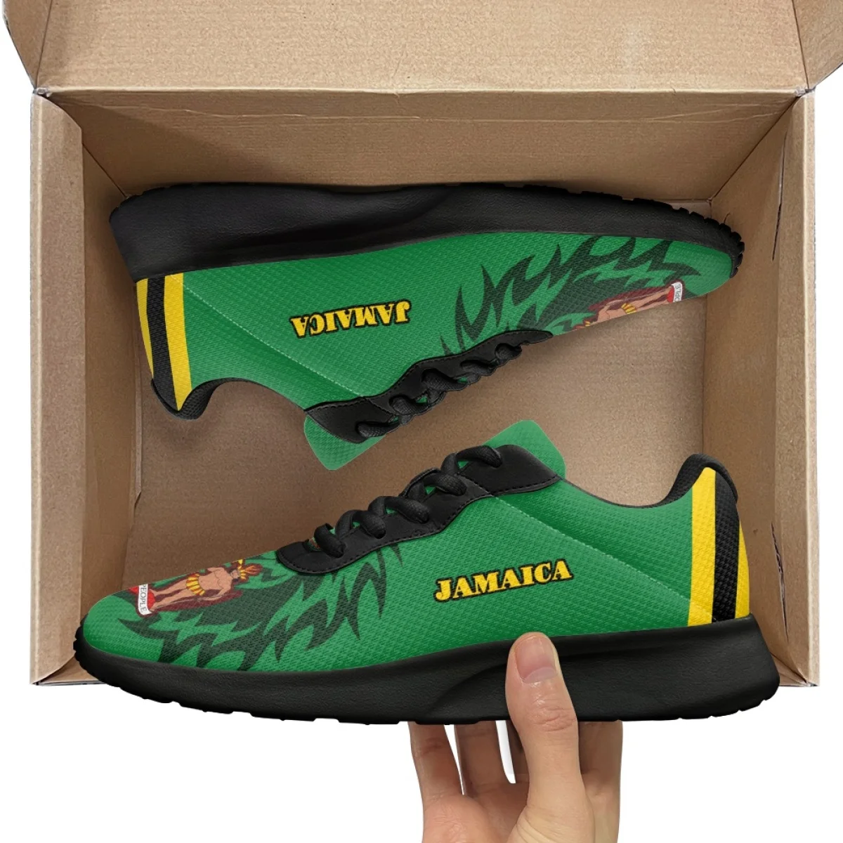 Fashion Jamaica National Flag Print Women Cozy Outdoor Running Shoes Lightweight Breathable Walking Shoe Suitable travel sports