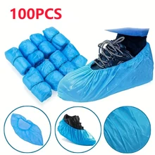 100PCS 일회용 방수 신발 커버 플라스틱 미끄럼 방지 발 커버 실내 PE 패딩 신발 커버