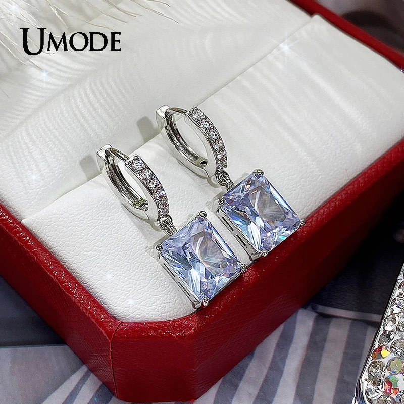 UMODE NEW Rectangle Earrings AAA+ Cubic Zirconia Earring for Women Jewelry Fashion Blossom Boucle D'oreille Femme Gifts UE0875