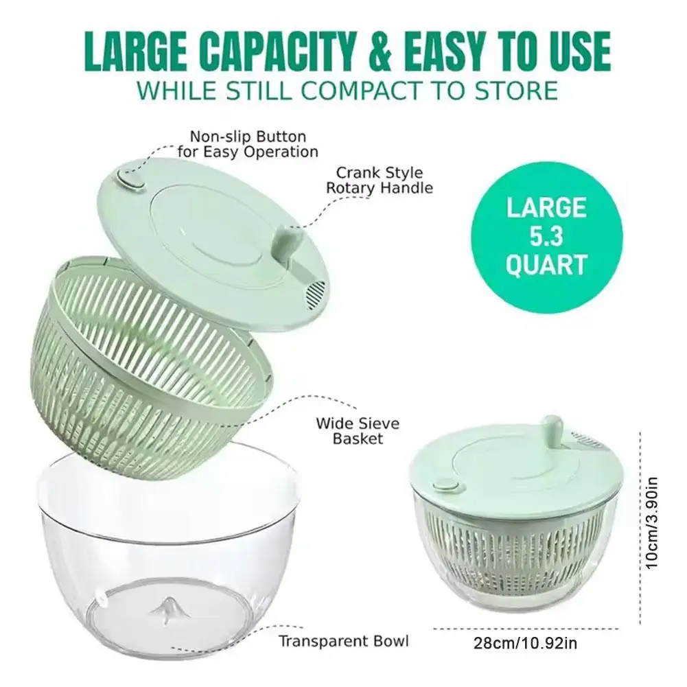 Salad Spinner Salad Dryer Vegetable Washing Dryer Fruit Washer For Drying Greens Drainer Strainer Manual Lettuce Spinner