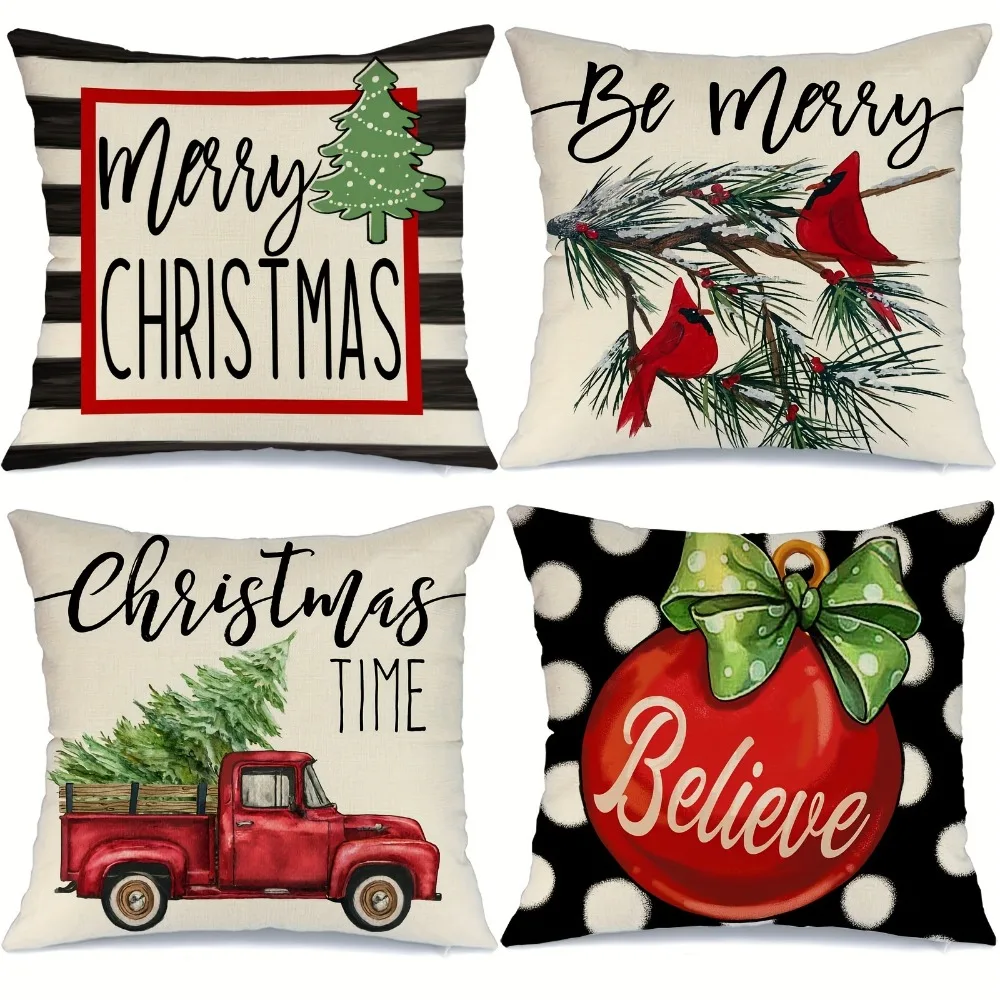 Description Picture 6 of item4pcs Christmas Throw Pillow Covers - Zip Closure, Machine Washable, Assorted Colors - Perfect for Living Room & Bedroom Decor