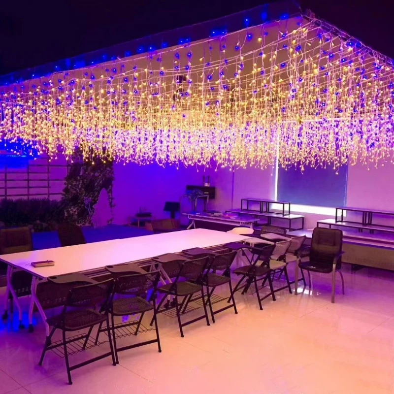 

EU/US Fairy Lights Christmas Even Height Curtain Icicle LED String Lights Outdoor Garden Garland Mall Street Eaves Decorative