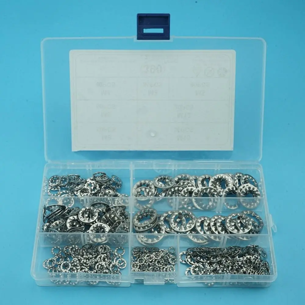 

390Pcs M3 M4 M5 M6 M8 M10 M12 Tooth Lock Washers 304 Stainless Steel 7 Sizes Lock Washers Assortment Kit Internal Star Washer