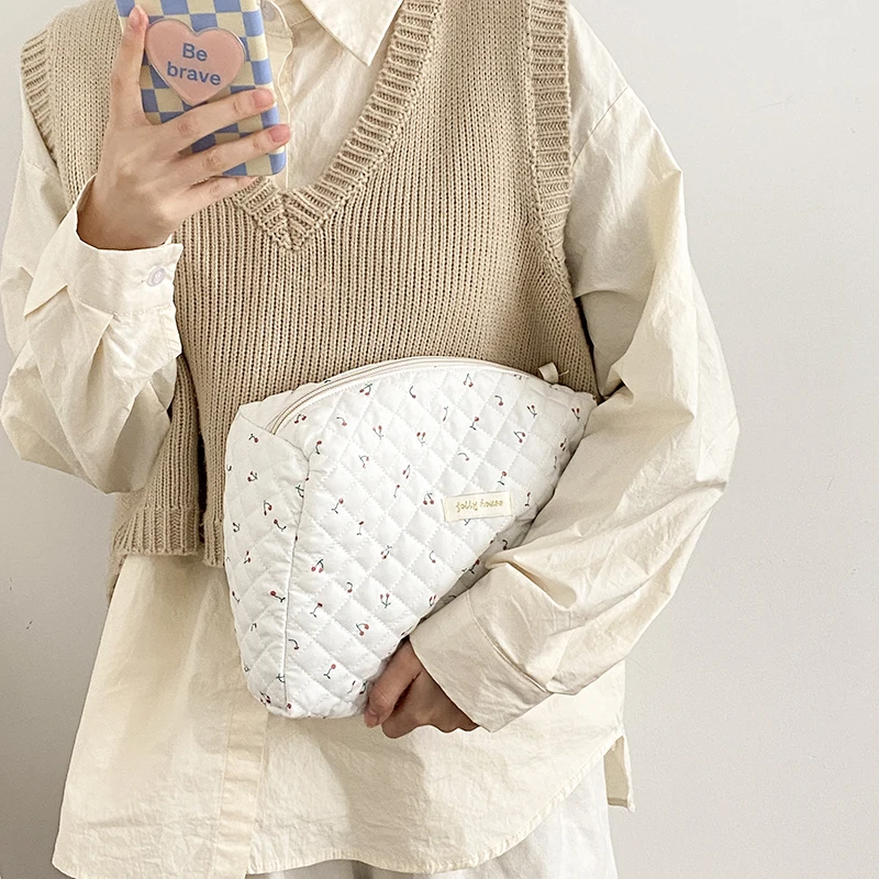 Liberty Quilting Clutches Soft Cotton Women Zipper Cosmetic Organizer Cute Makeup Bag Large Make Up Purse Portable Handbag - 2