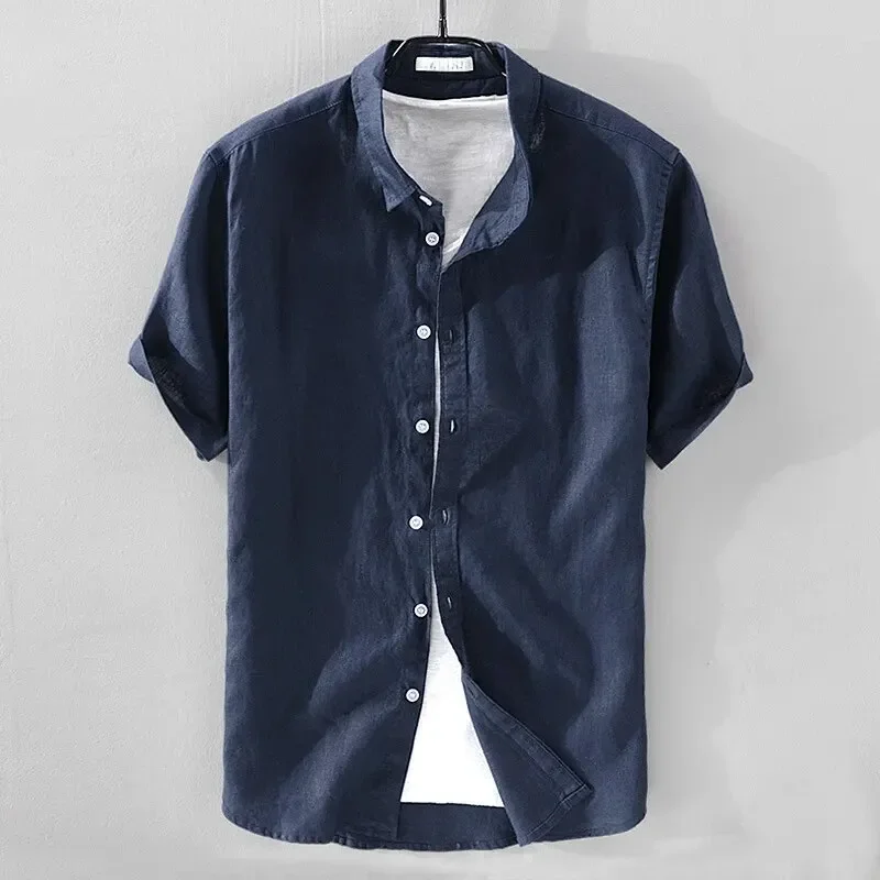 Short Sleeve Linen Shirt Men Simple Casual Retro Loose Style Youth Thin Basic Half Sleeve Cotton Linen Clothing casual short sleeved shirt linen shirt short sleeved shirt