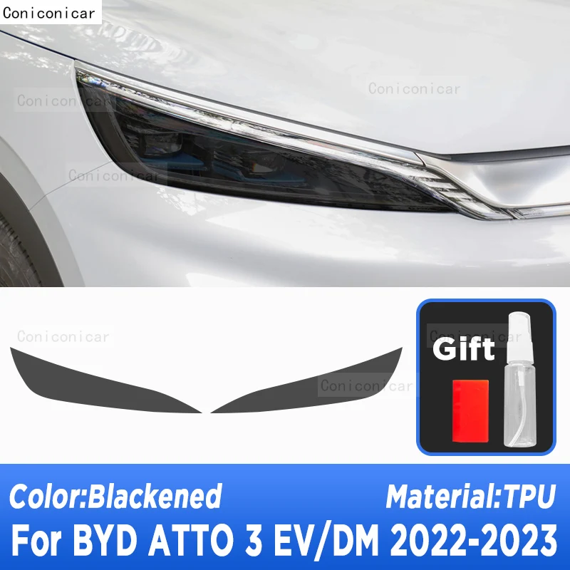 For BYD ATTO 3 EV Electric 2022 2023 DMI Car Headlight Protection Tint Film Smoke Black TPU Protective Light Sticker Accessories