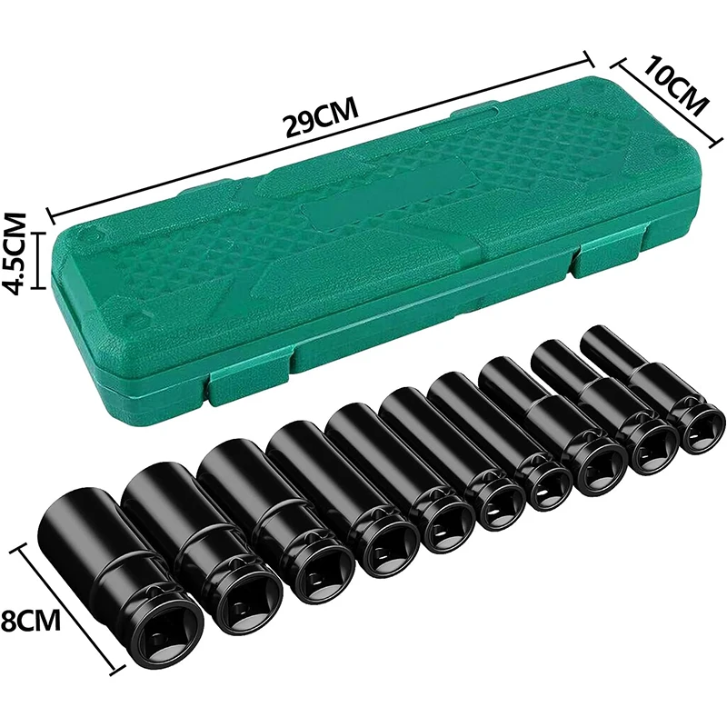Electric Wrench Socket Set 1/2" Impact Deep Socket Set 10Pcs Durable Reliable Drive Cr-Mo Steel for Professional Repair DIY 5