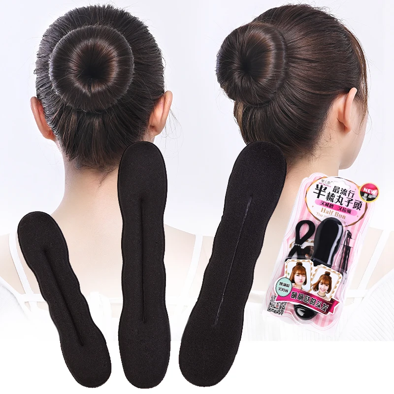 Multi Size Sponge Black Hair Styling Donut Bun Curler Maker Ring Magic Foam Twist DIY Tools Clip 17.5cm and 22.5cm |