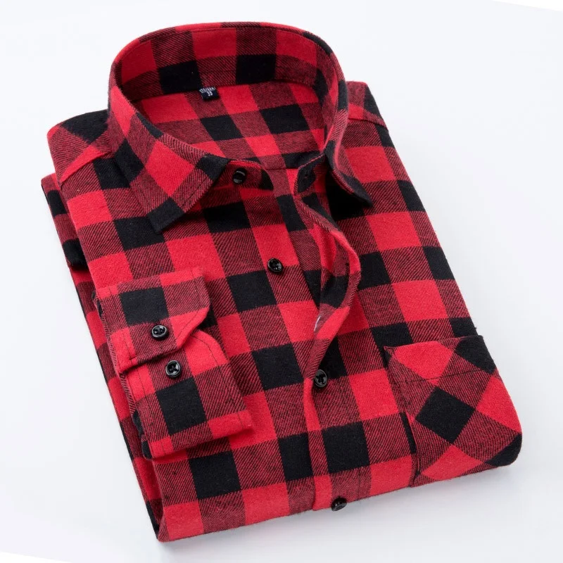 Plaid Shirt 2025 New Autumn Winter Flannel Red Checkered Shirt Men Shirts Long Sleeve Chemise Homme Cotton Male Check Shirts