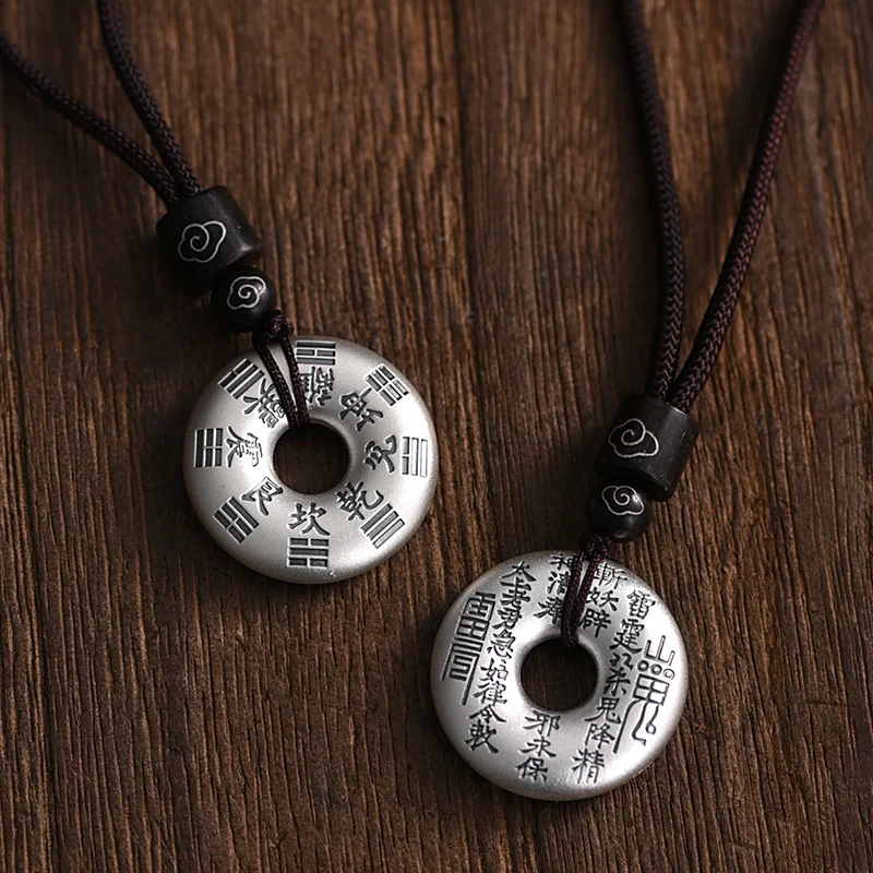 999 Pure Silver Mountain Ghost Money Safety Buckle Pendant For Men National Style Bagua Brand Necklace Pendant ZABRA