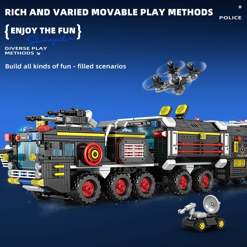 Large Military Building Blocks Set Base Vehicle Armored Car Battle Truck Police