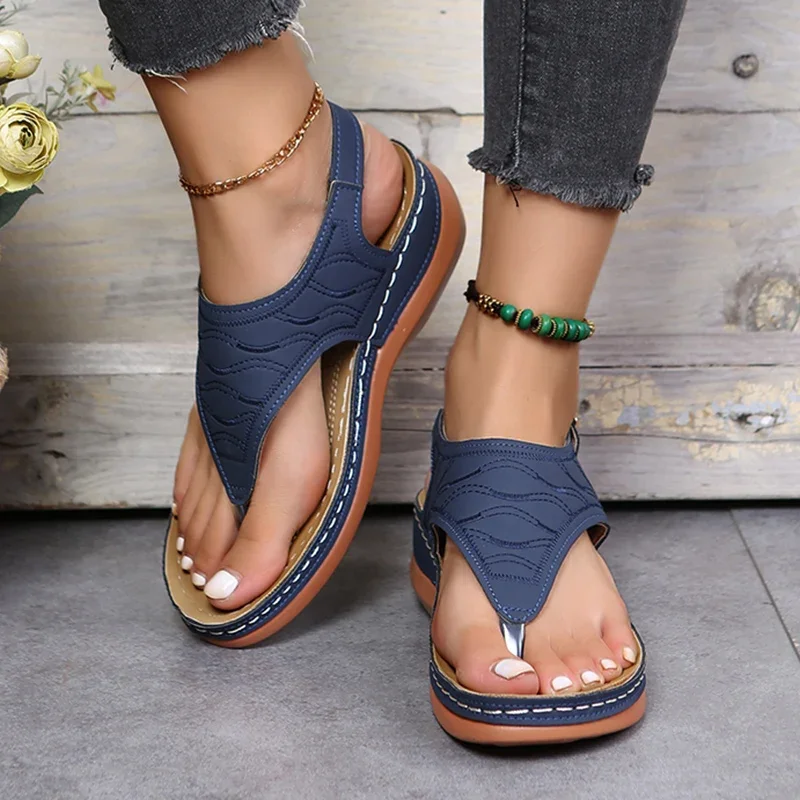 Rimocy Fashion Clip Toe Wedge Sandals Women Summer Platform Rome Sandalias Mujer 2025 Plus Size 43 Thick Sole Beach Shoes Ladies Women Sandals Women Wedges Heels Shoes